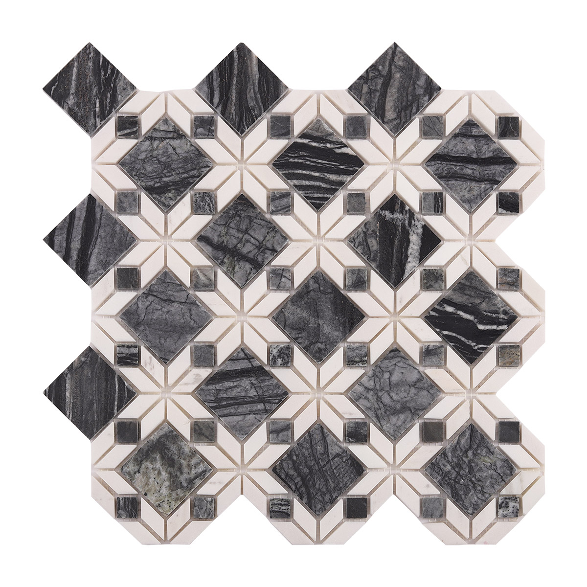 Obverse side of Floral Pattern Gray and White Marble Mosaic Tiles