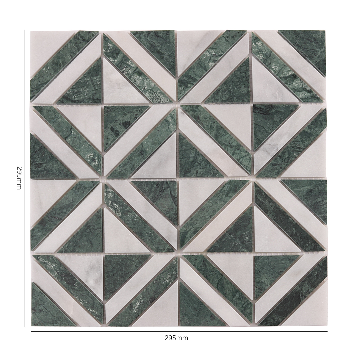Size view of obverse side of Green & White Triangle Marble Mosaic Tiles
