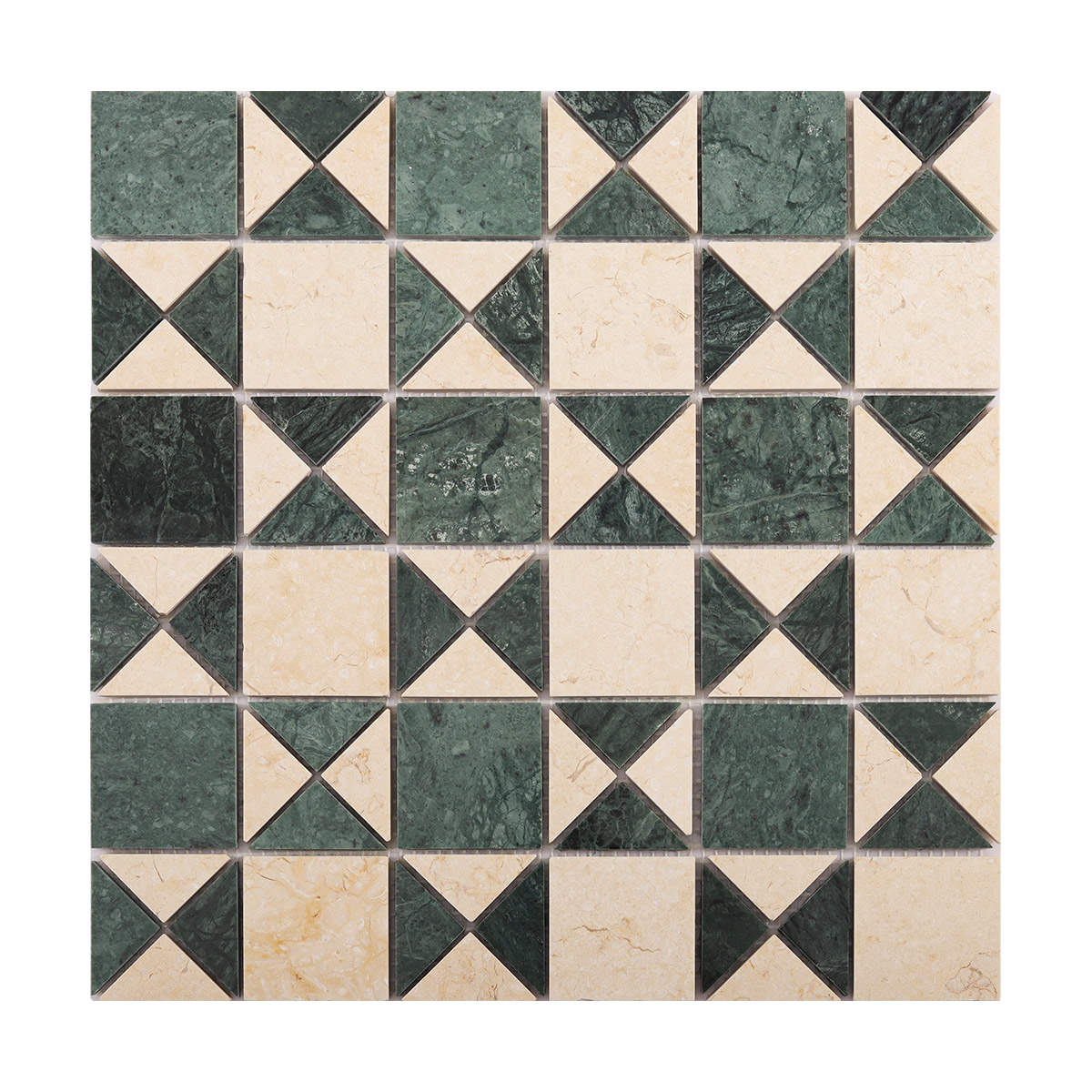 Obverse side of Natural Marble Green and Beige Mosaic Tiles