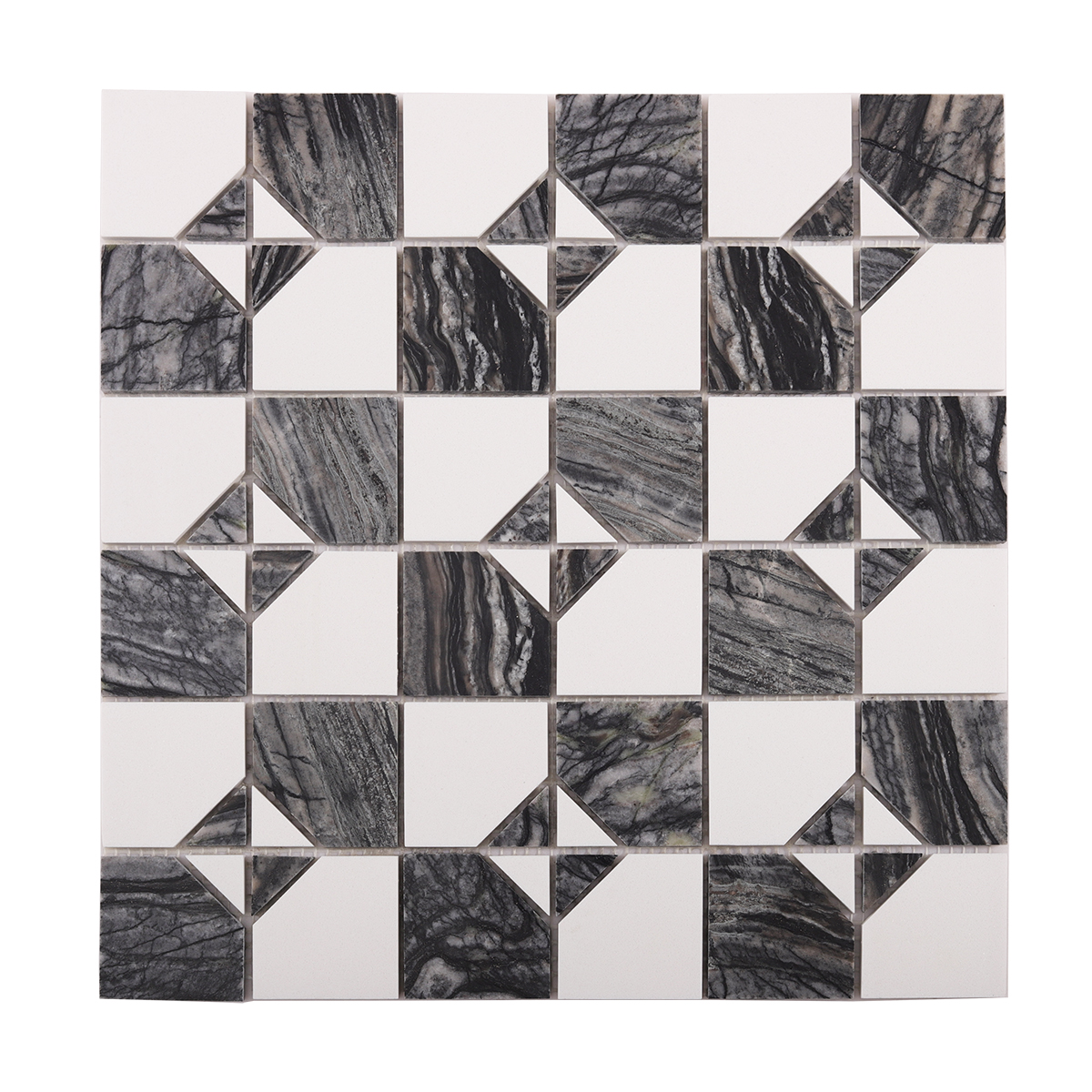 Obverse side of Gray & White Thassos Natural Marble Mosaic Tiles