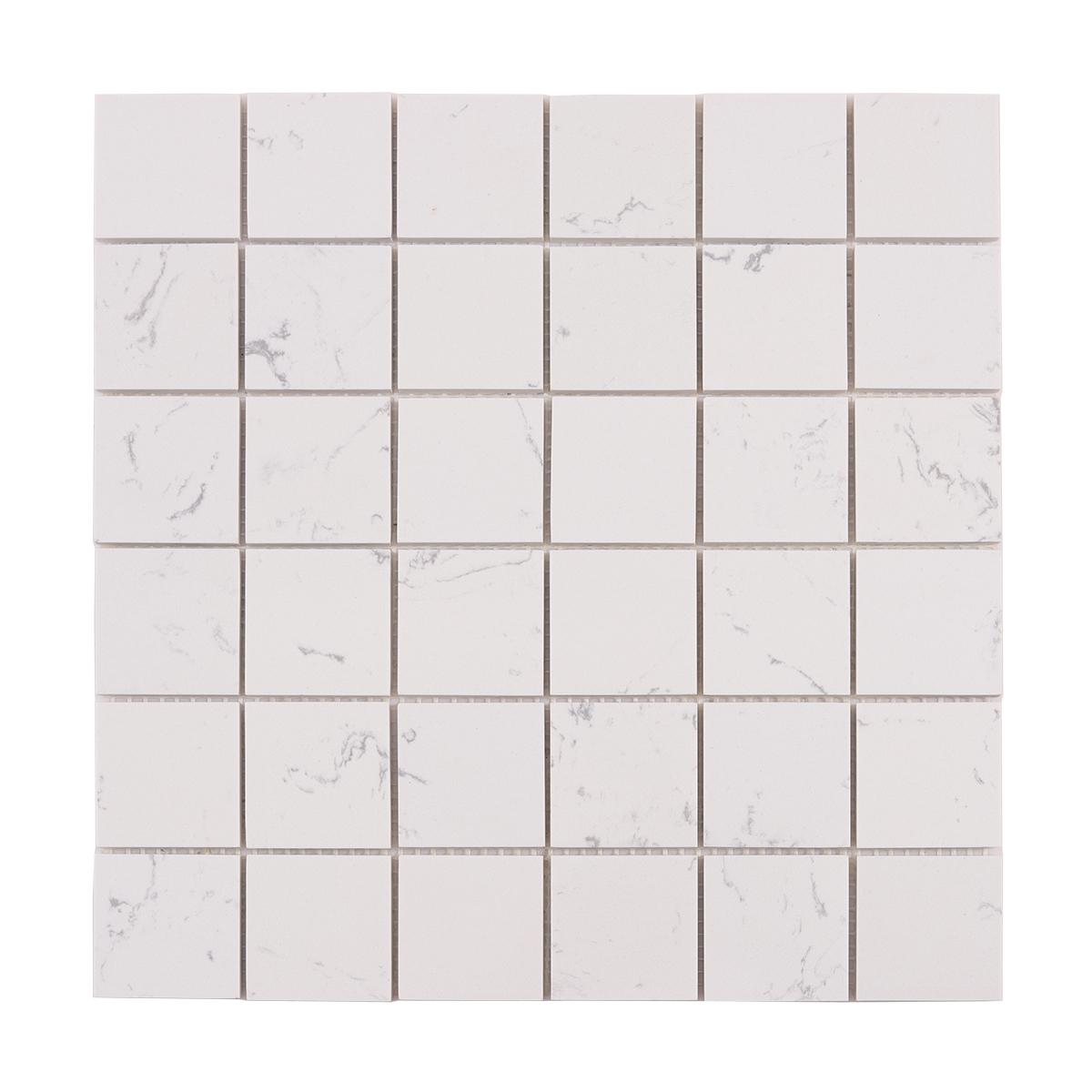 Front view of White Square Polished Marble Mosaic Tiles