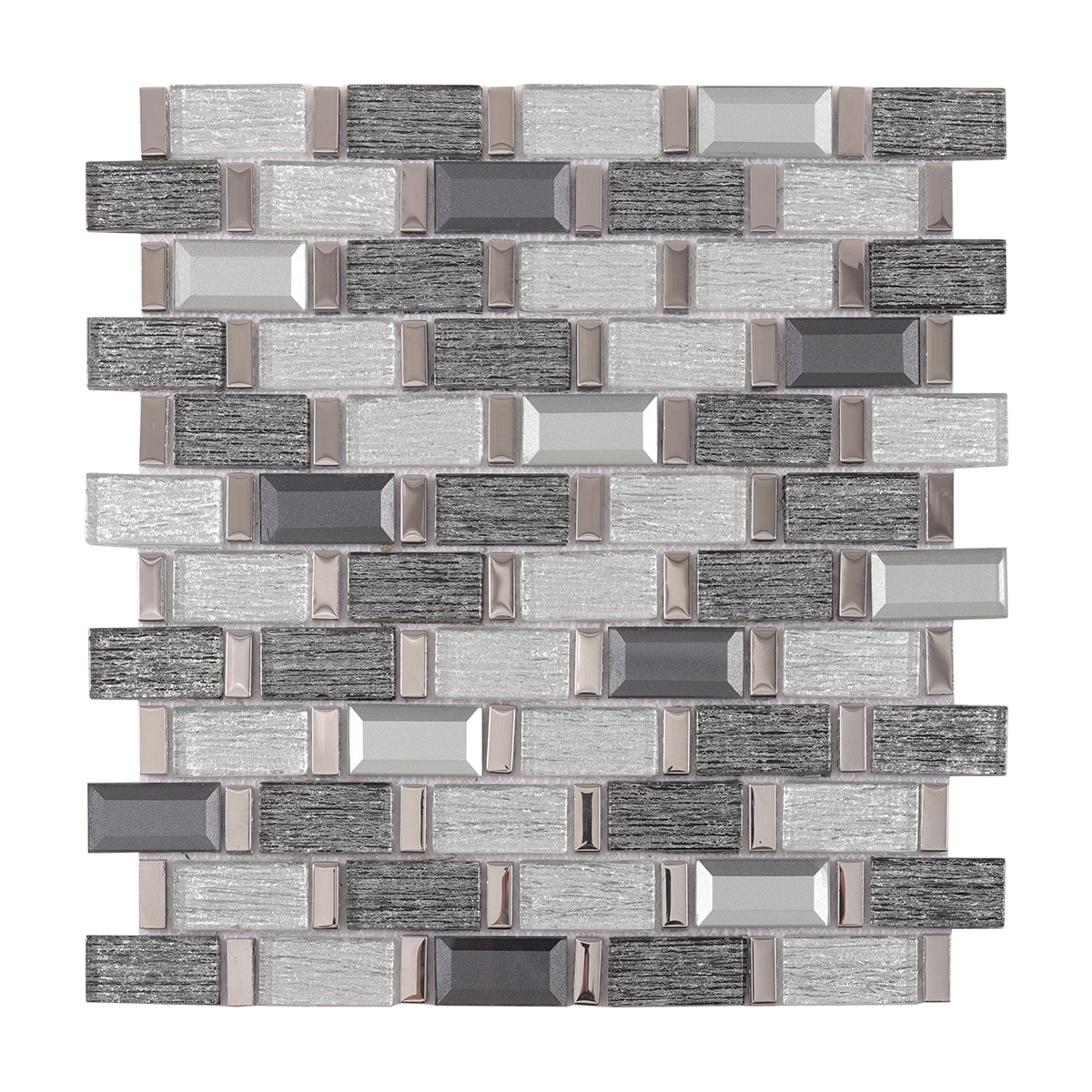 Obverse side of Silver and Black Brick Glass Mosaic Tiles