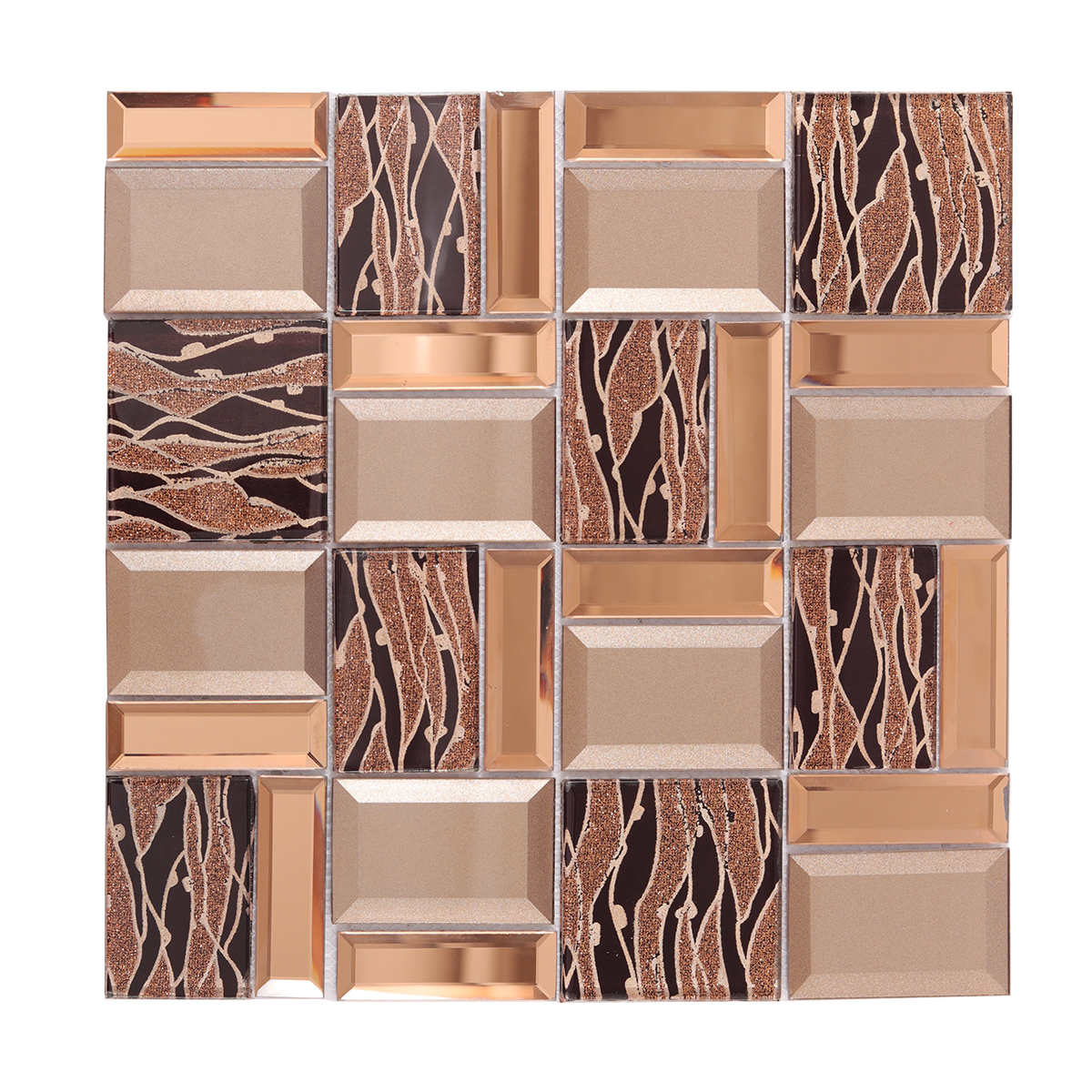 Rose Gold Rectangle Glass Mosaic Tiles, obverse side view