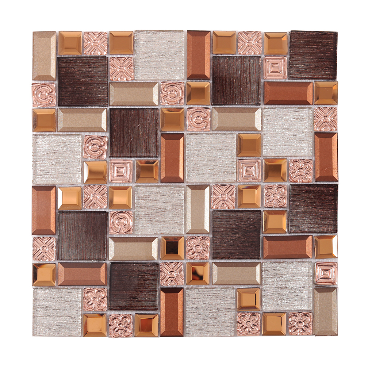 Brown Glass Square Mosaic Backsplash Tiles, obverse side view
