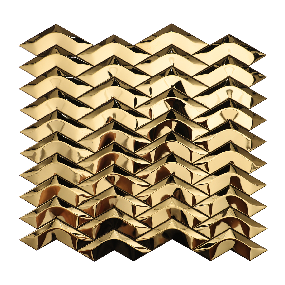 3D Gold Herringbone Mirror Stainless Steel Mosaic Tile, obverse side view