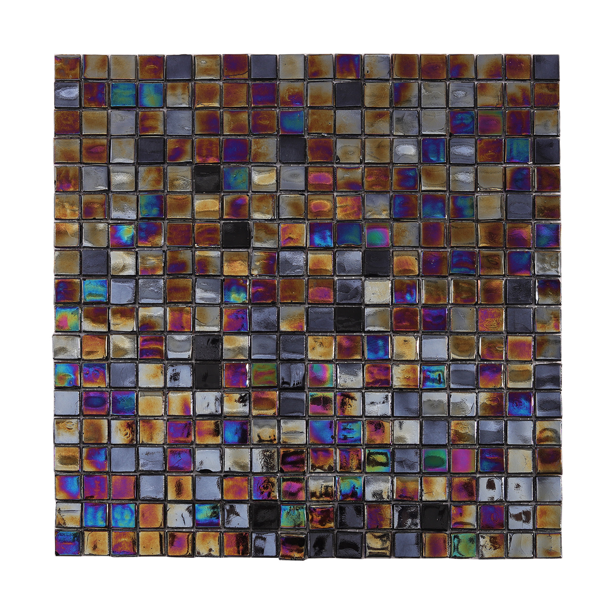 Black Iridescent Square Mosaic Tile, front-facing detail
