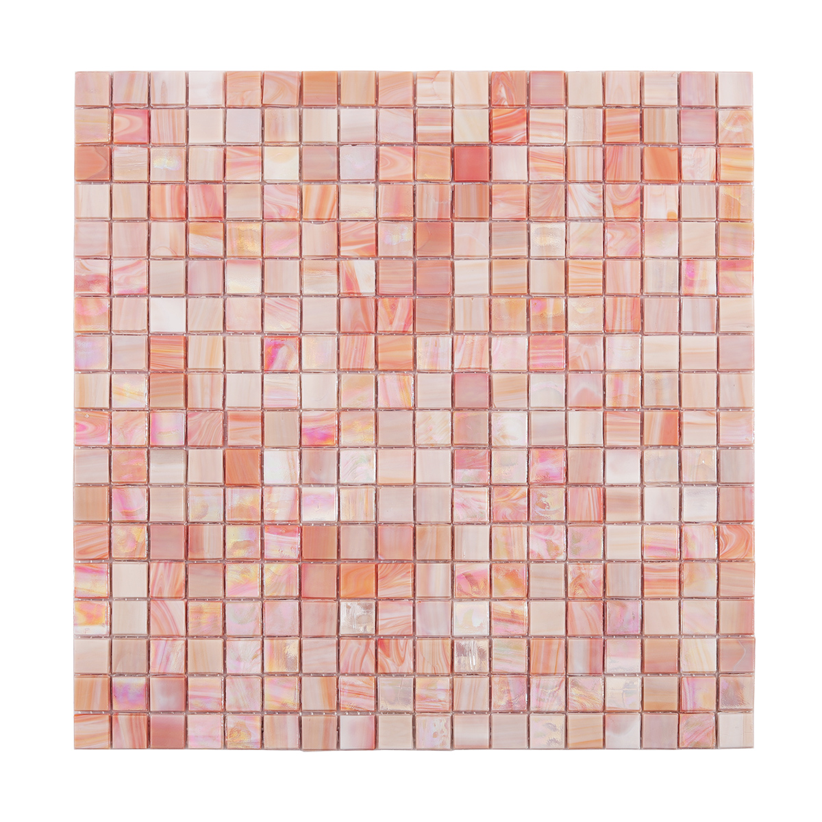 Pink Polished Glass Mosaic Floor Tiles, obverse side view