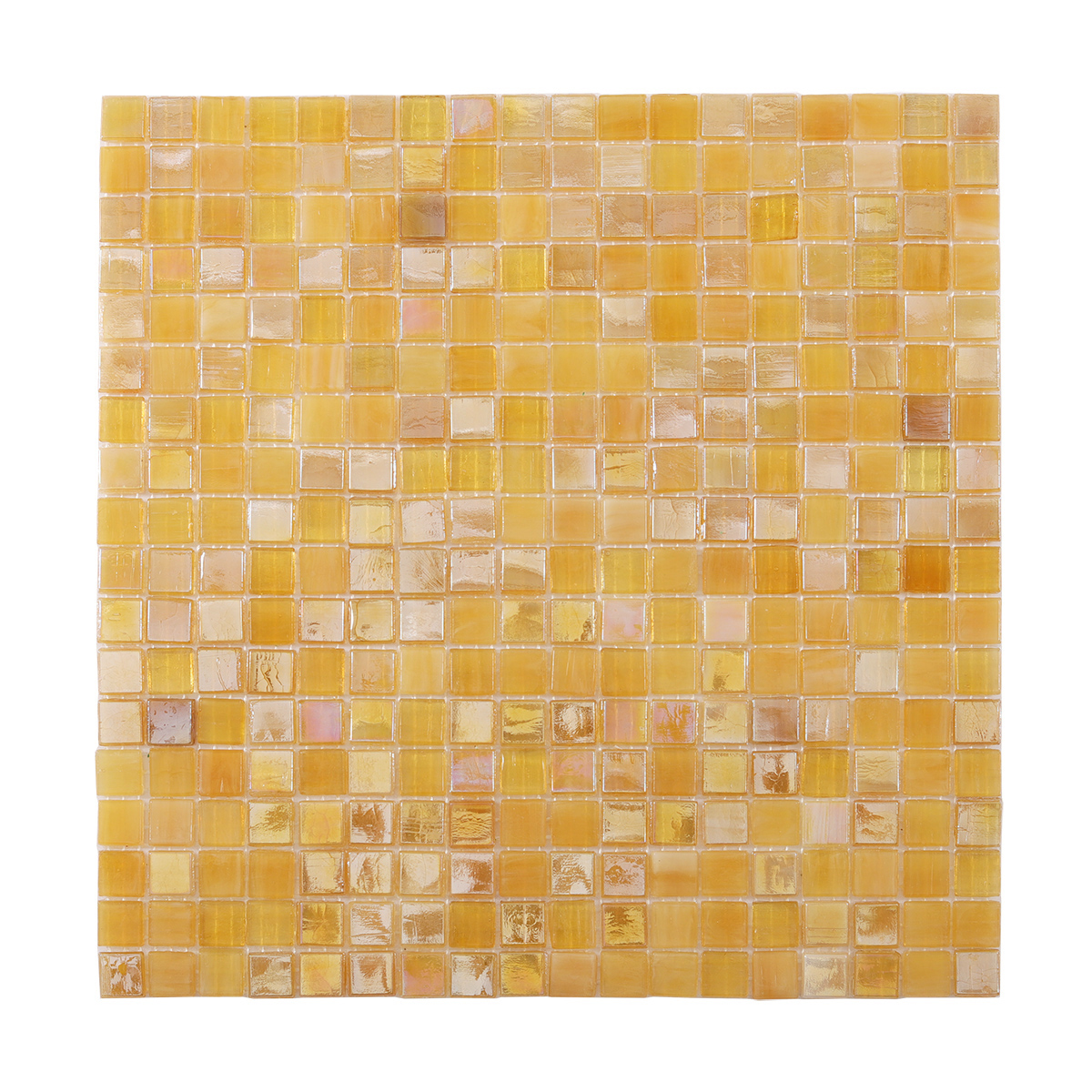 Glimmer Translucent Yellow Square Glass Mosaic Tiles, obverse side view