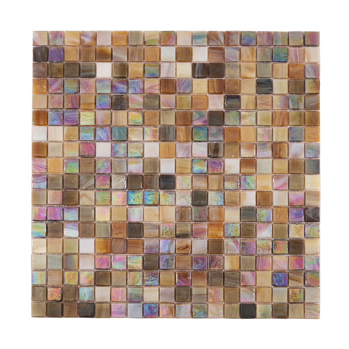 Iridescent Brown Square Glass Mosaic Wall Tile, obverse side view