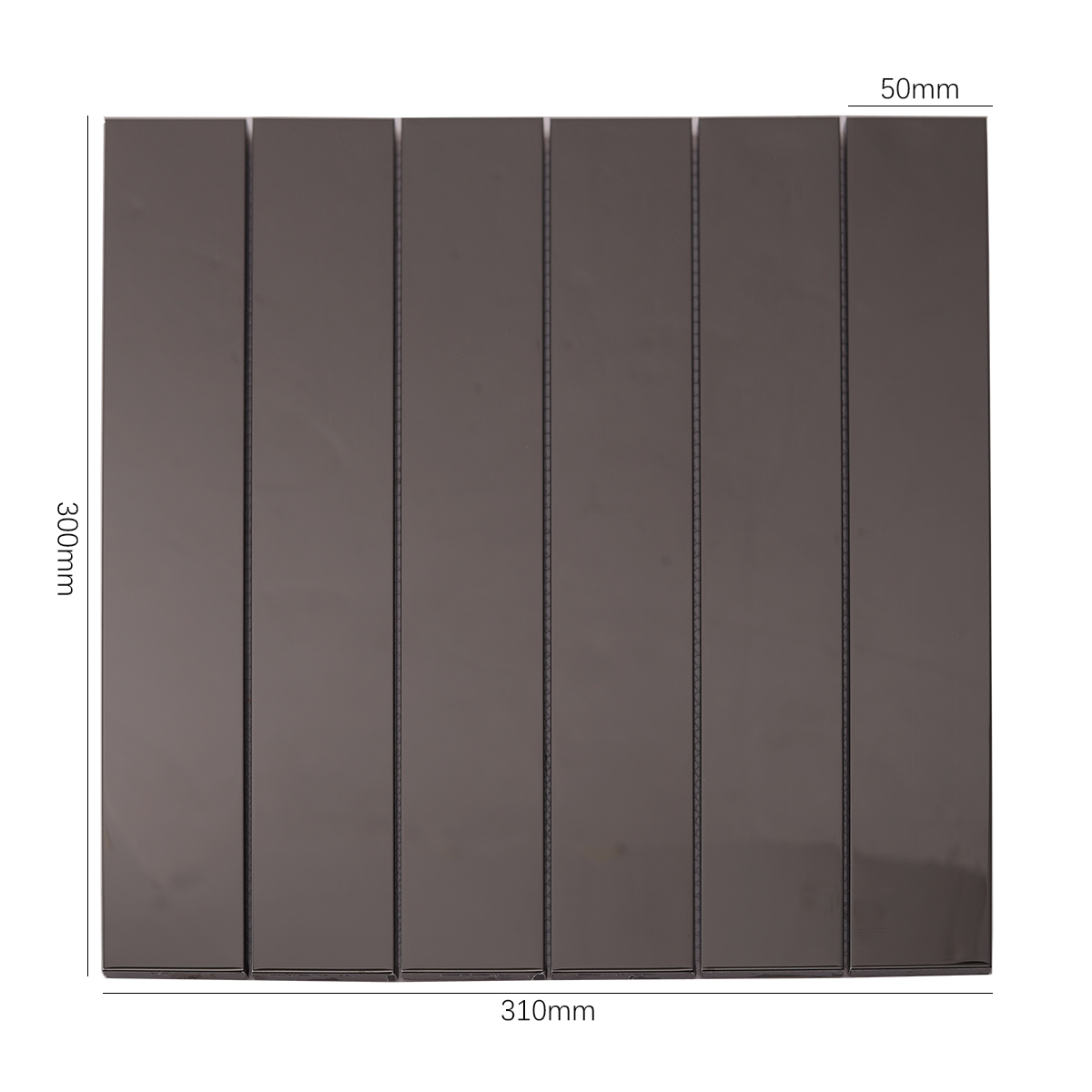 Black Glossy Stainless Steel Brick Mosaic Tile, displayed with size dimensions