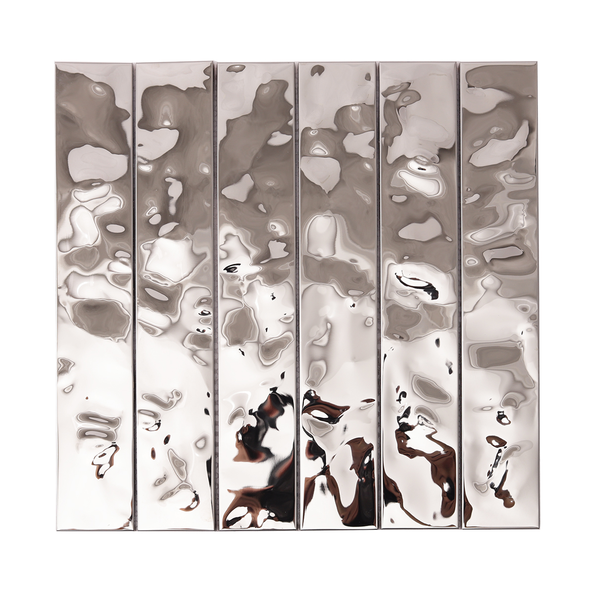 Silver Stainless Steel Stacked Mosaic Tiles, obverse side view