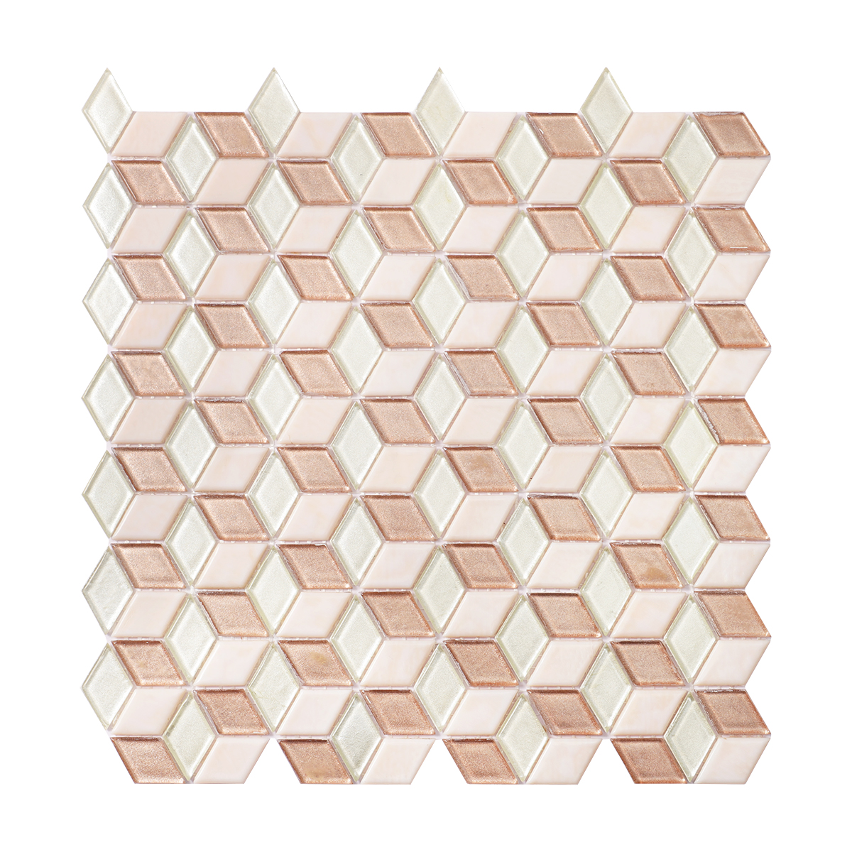 Light Pink Cube Glass Mosaic Tile, obverse side view