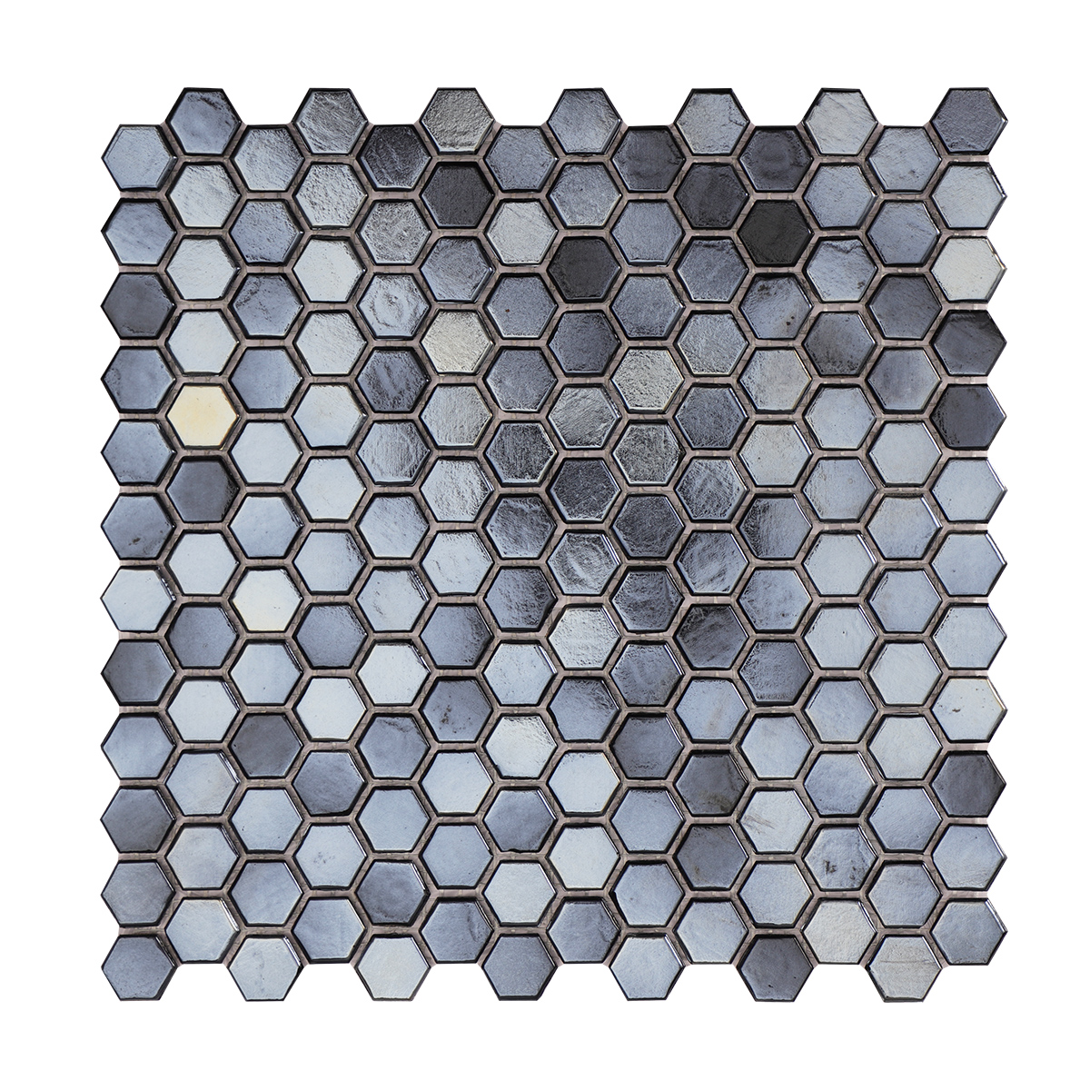 Black Polished Honeycomb Glass Mosaic Floor Tile, obverse view