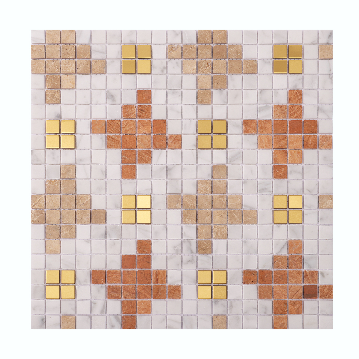 Front View of Marble and Metal Square Mosaic Tile Design