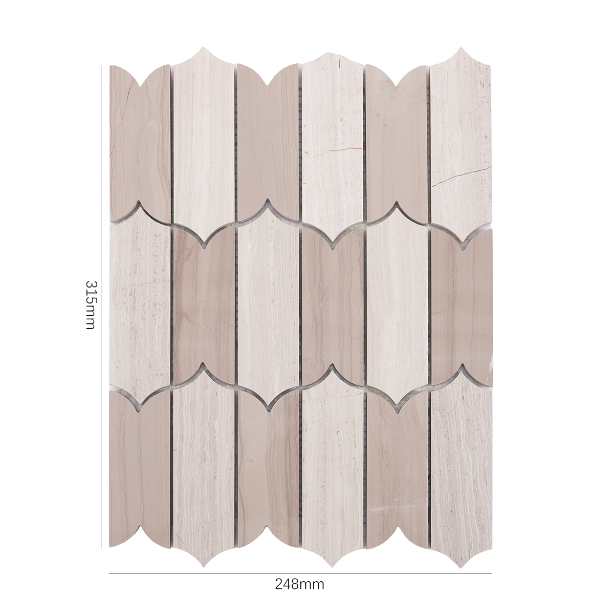 Front View of Limestone Wooden Beige Mosaic Tile with Dimensions