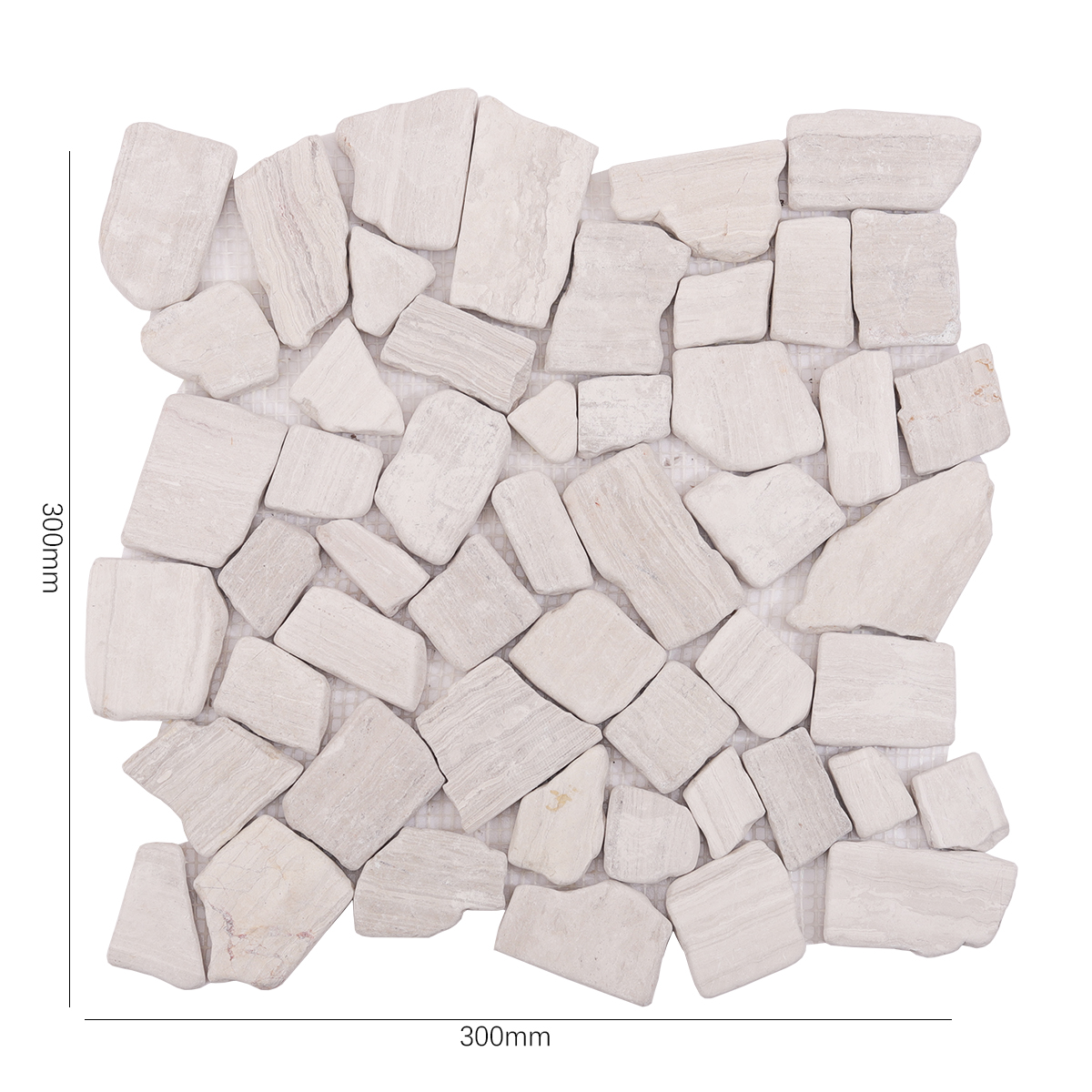 Front View of Grey Shaved Pebble Stone Mosaic Tile with Dimensions