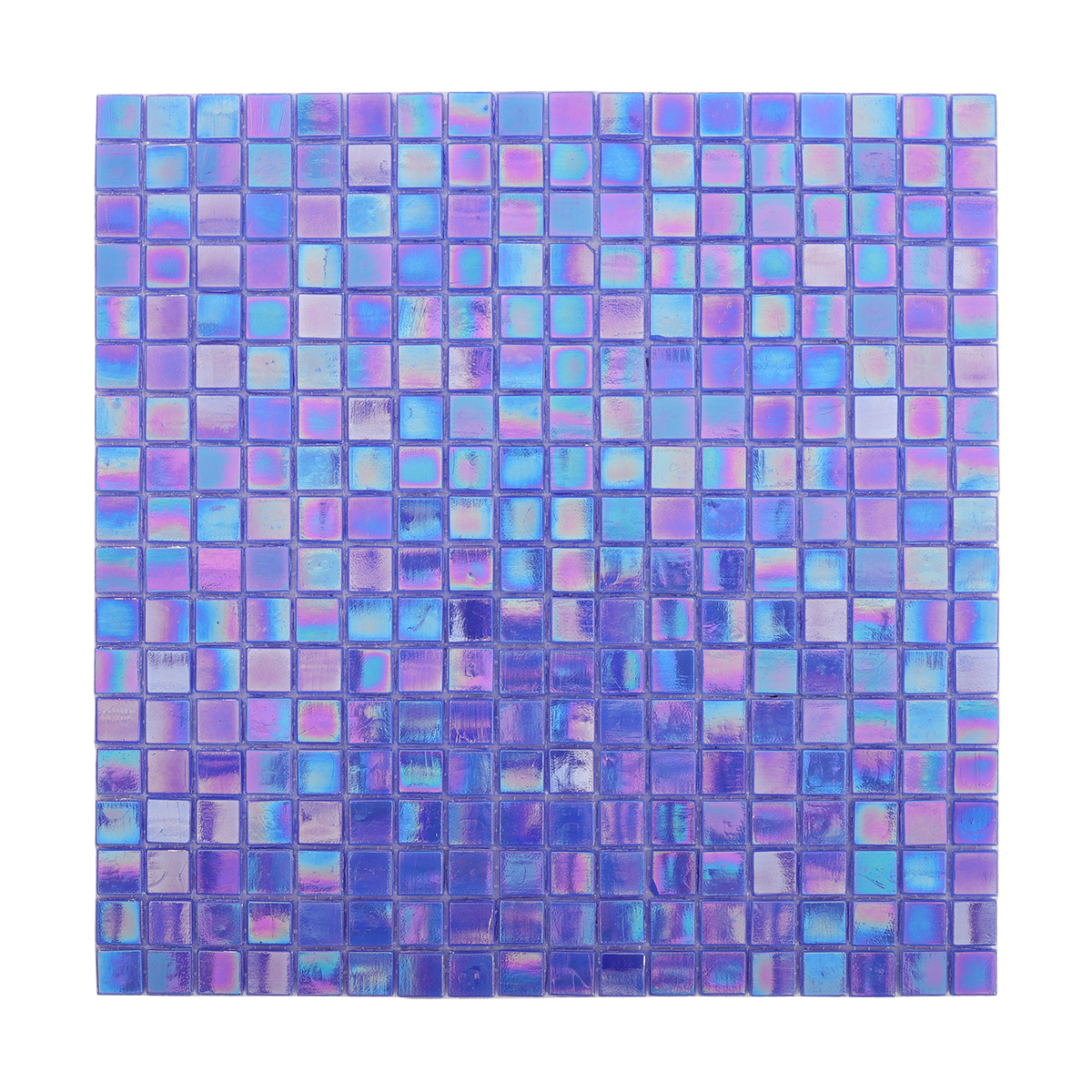 Front View of Reactive Blue Iridescent Glass Shiny Mosaic Shower Tile