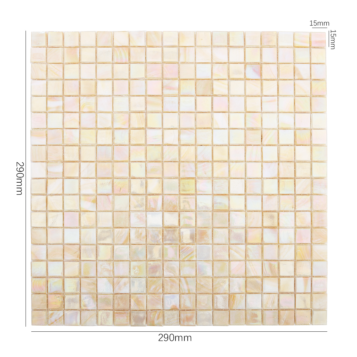 Front View of Cream Beige Mosaic Tile with Dimensions Displayed