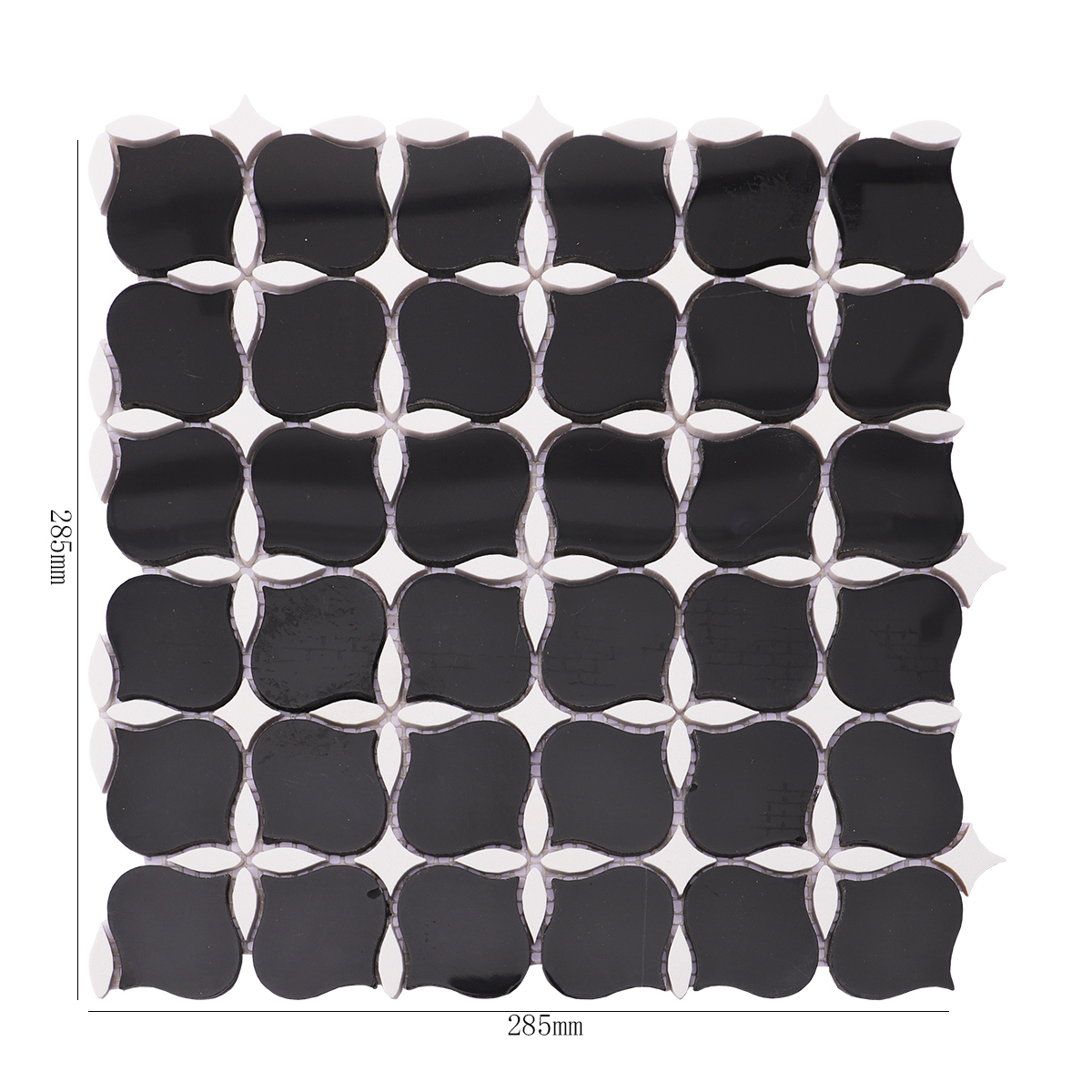 Black and white stone mosaic tile sheet with sides