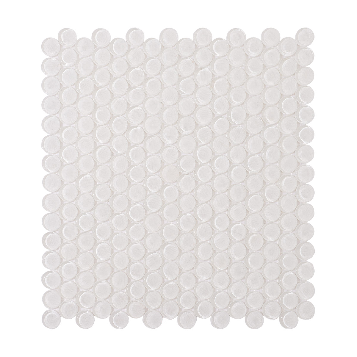 White circular mosaic tiles arranged in a grid pattern