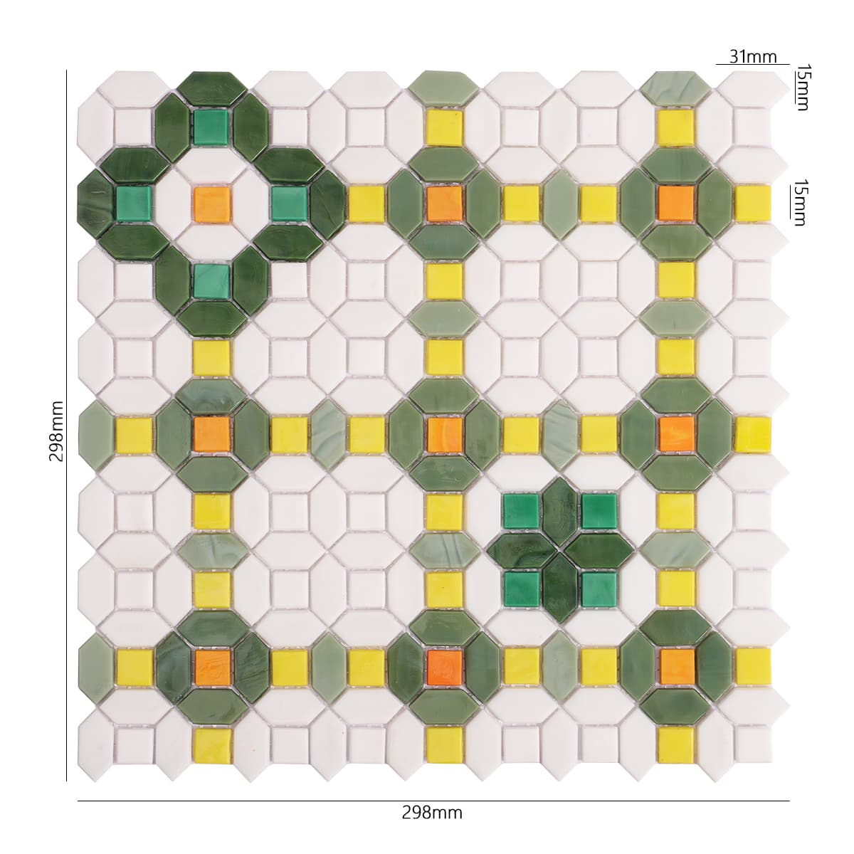 Green and White Floral Glass Mosaic Tiles