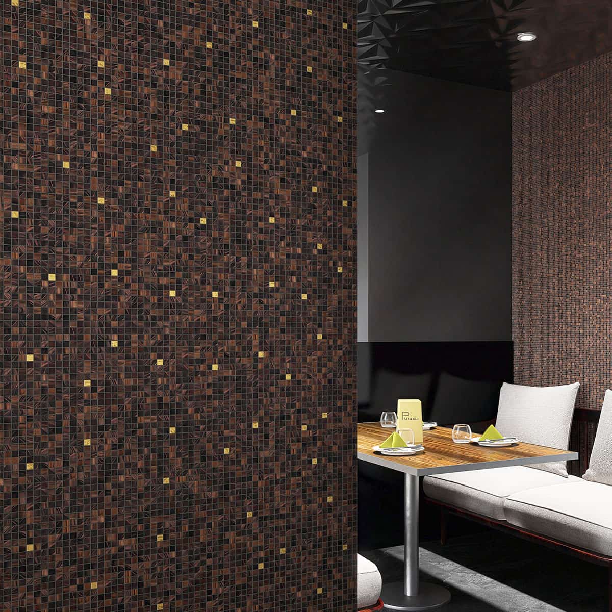 Brown Mixed Mini Gold Glass Square Mosaic Tiles 