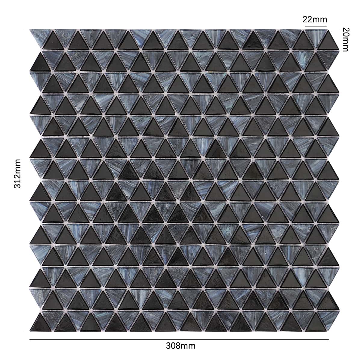Checkerboard Glass Black Slate Gray Triangle Mosaic Tiles 