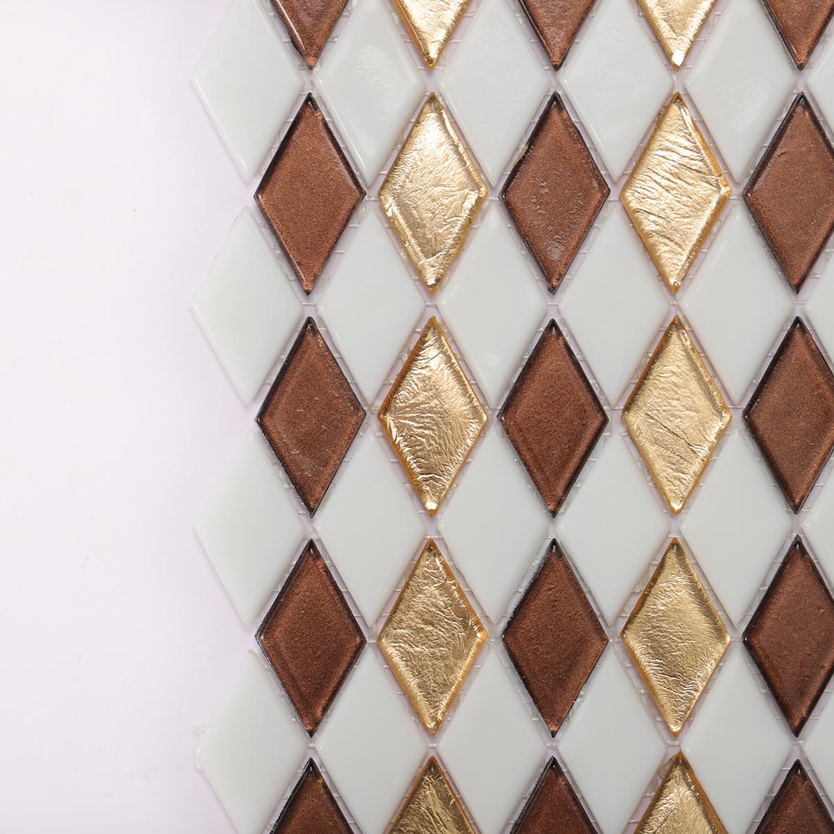Gold&Brown Checkerboard Diamond Glass Mosaic Tiles 
