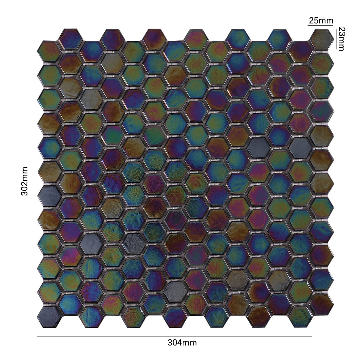 Iridescence Rainbow Hexagonal Glass Mosaic Tiles