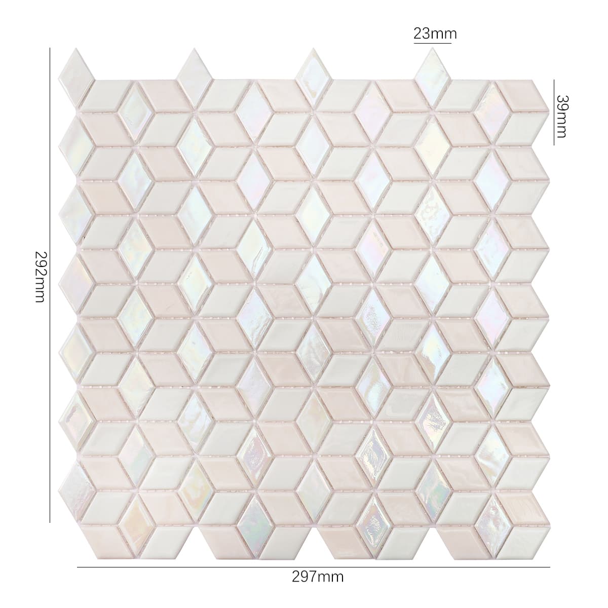 Iridescent White 3D Cube Diamond Glass Mosaic Tile