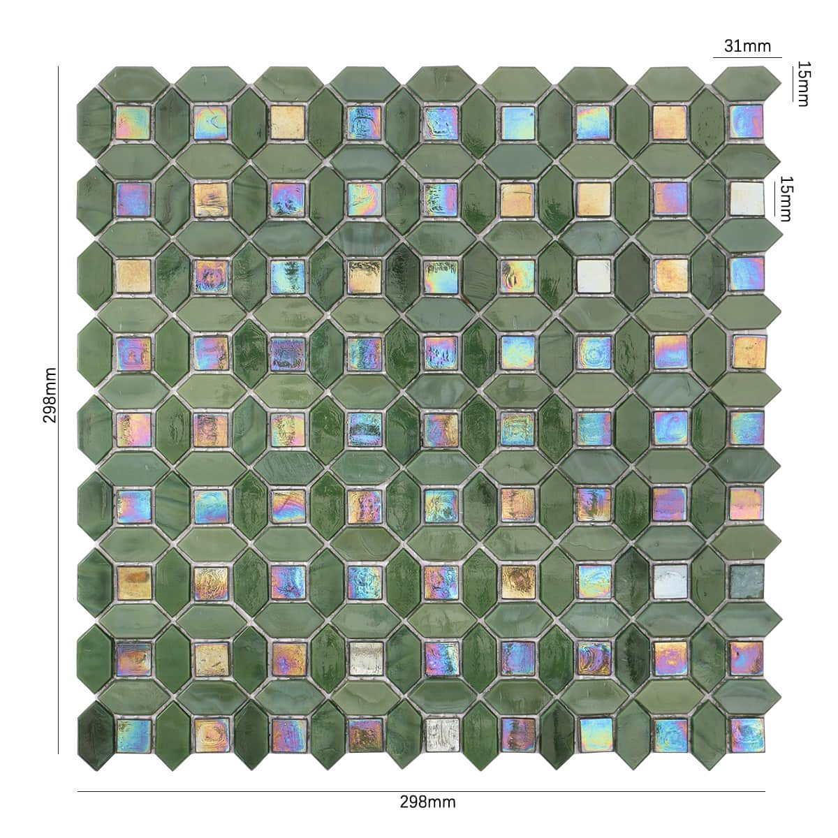 Green Picket Iridescent Glass Mosaic Tiles 