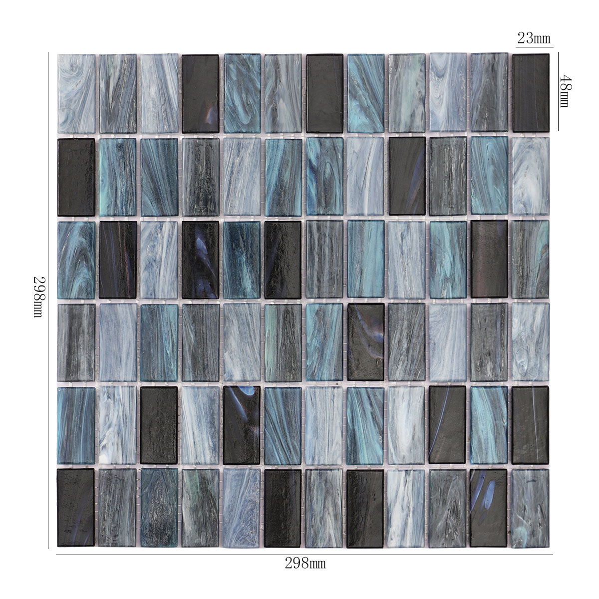 Black Grey Rectangle Glass Mosaic Tiles 