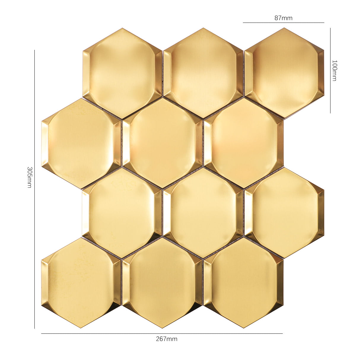 Big Hexagon Gold 3D Stainless Steel Metal Mosaic Wall Tiles