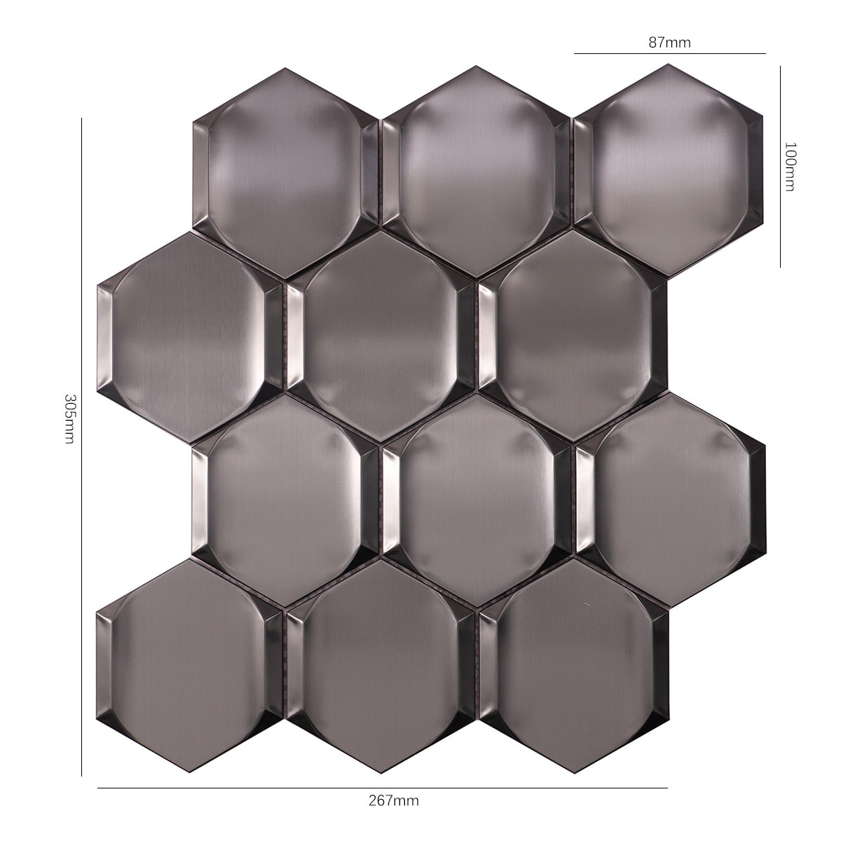 3D Black Hexagon Metal Mosaic Tiles