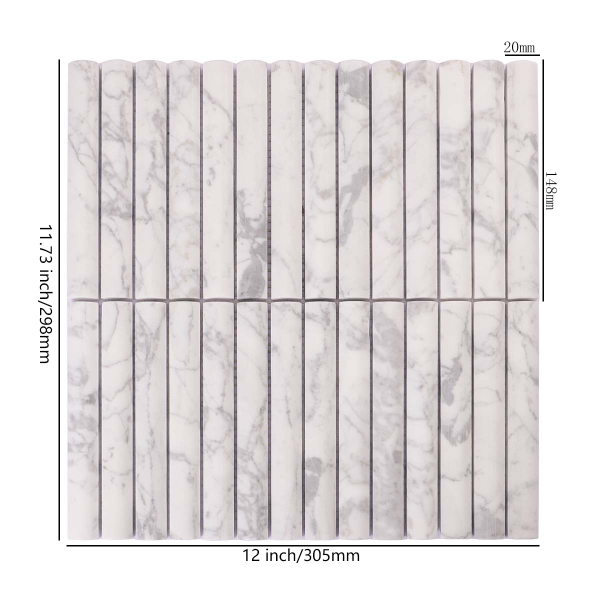 3D Curved White Carrara Marble Stick Mosaic Wall Tile