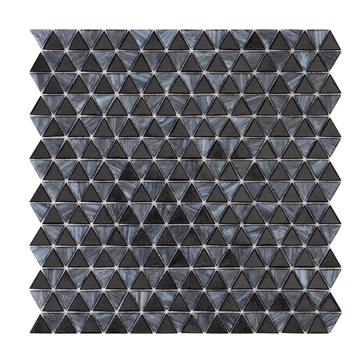 Checkerboard Glass Black Slate Gray Triangle Mosaic Tiles 