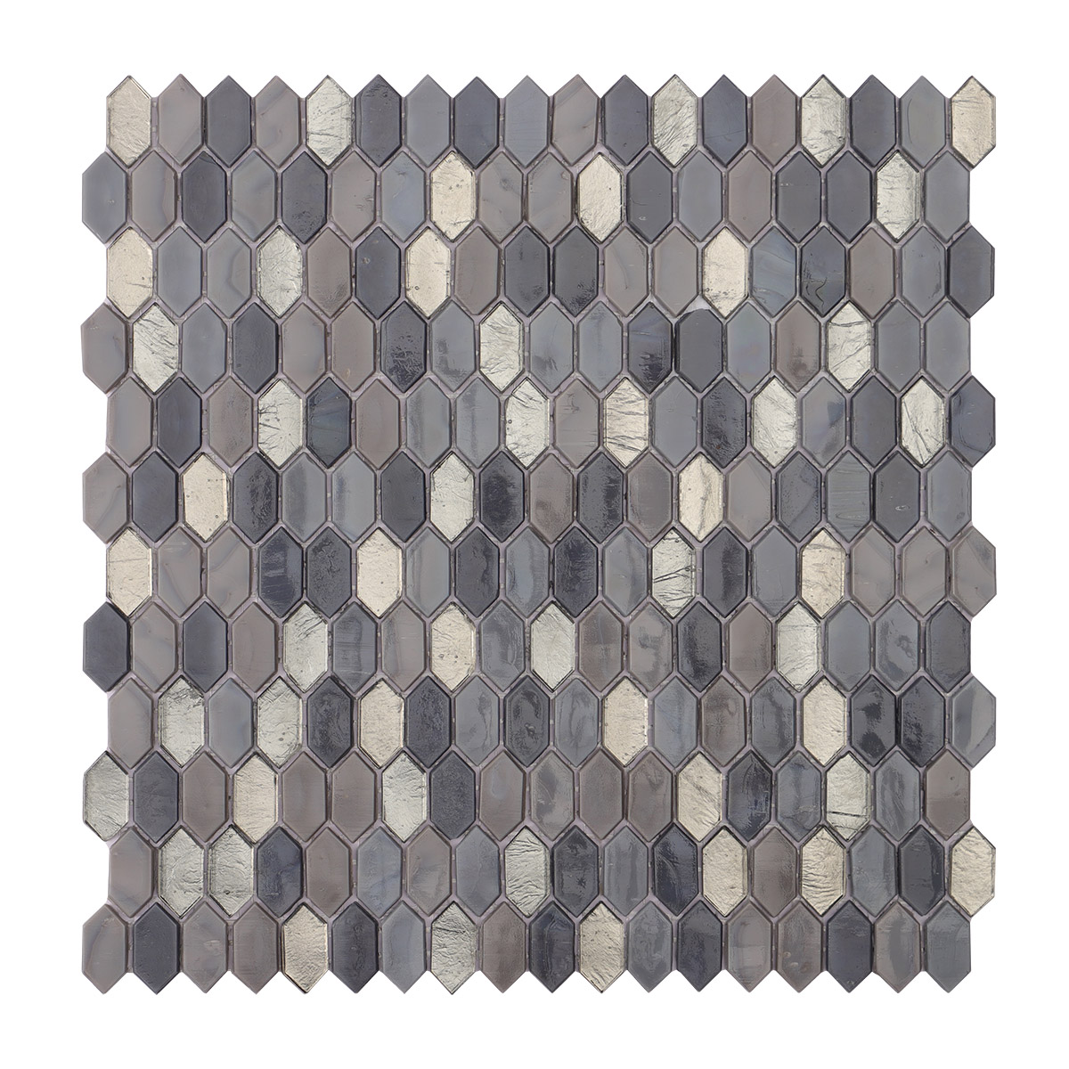 Dark Grey Picket Tiles Gold Poil Mixed Micro Glass Mosaic
