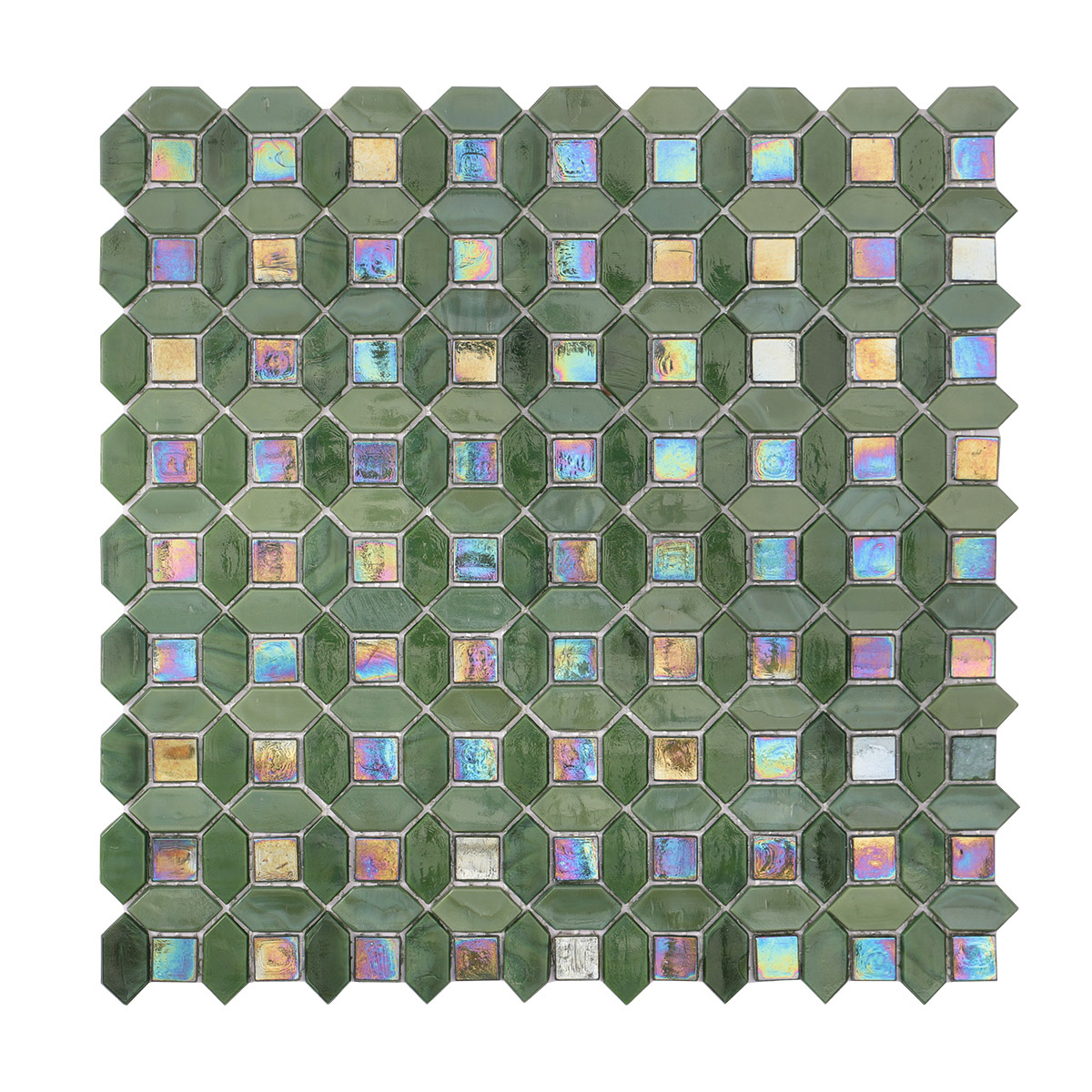 Green Picket Iridescent Glass Mosaic Tiles 