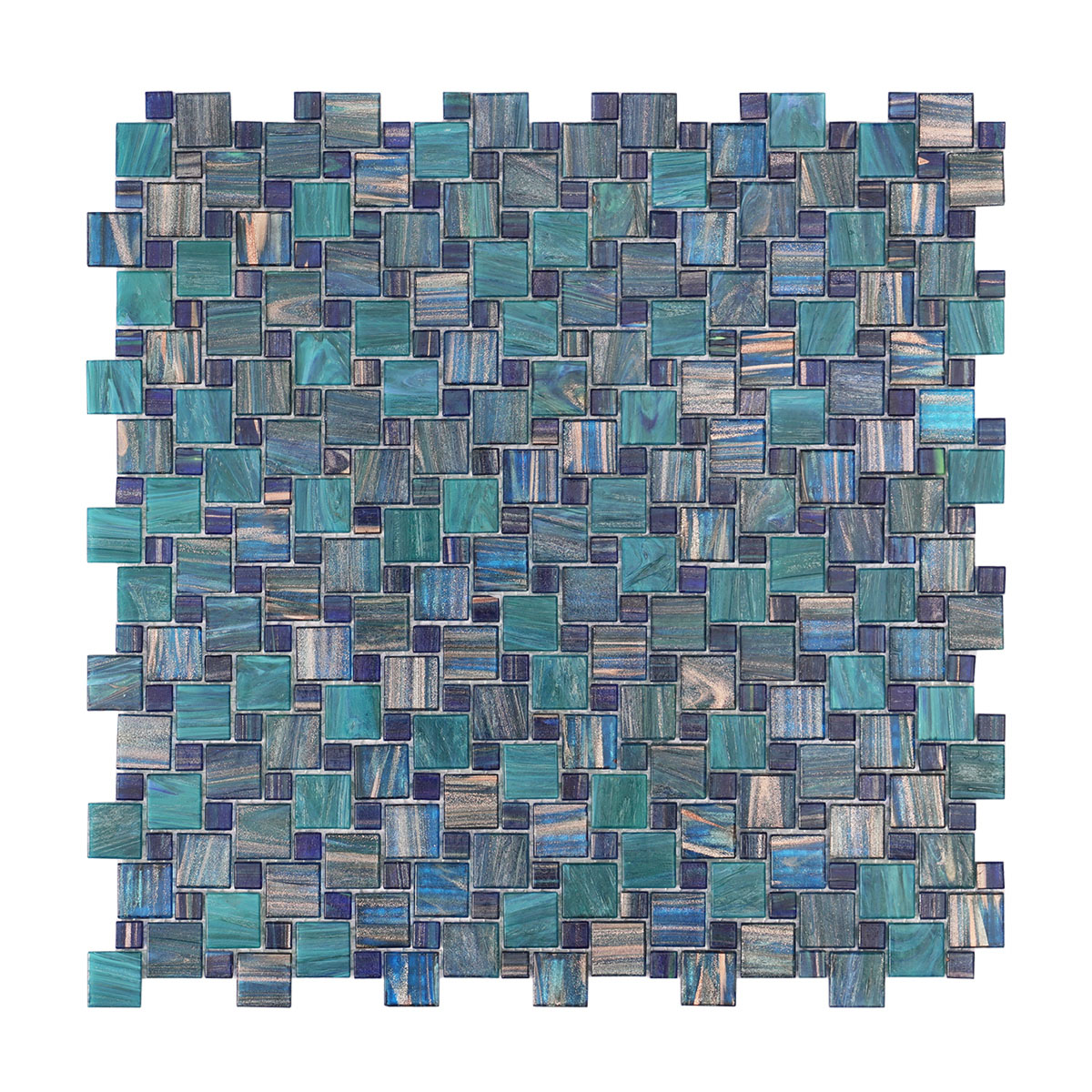 Teal Windmill Pattern Glass Mosaic Tiles