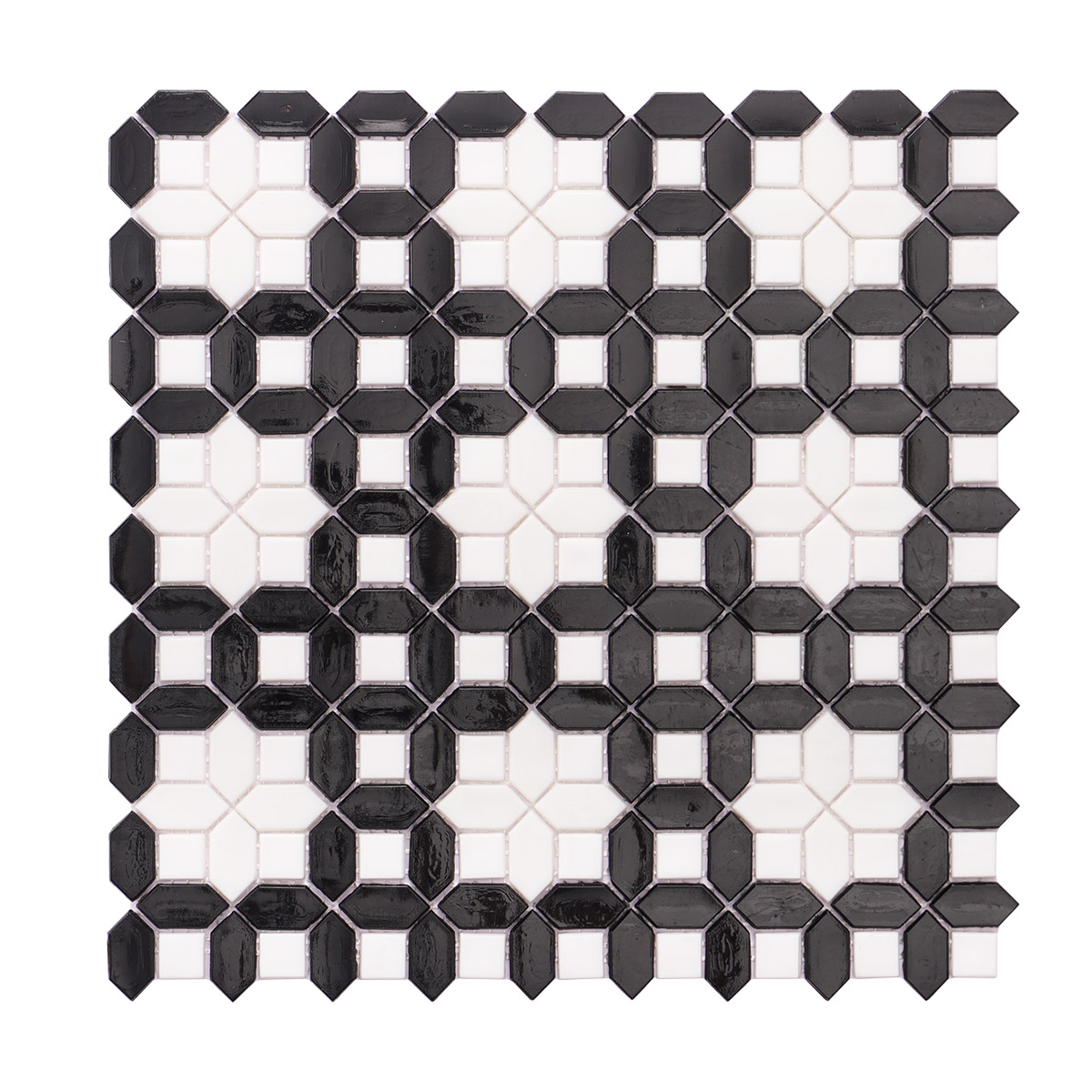 Black and White Picket with Square Basket Weave Mosaic Tiles