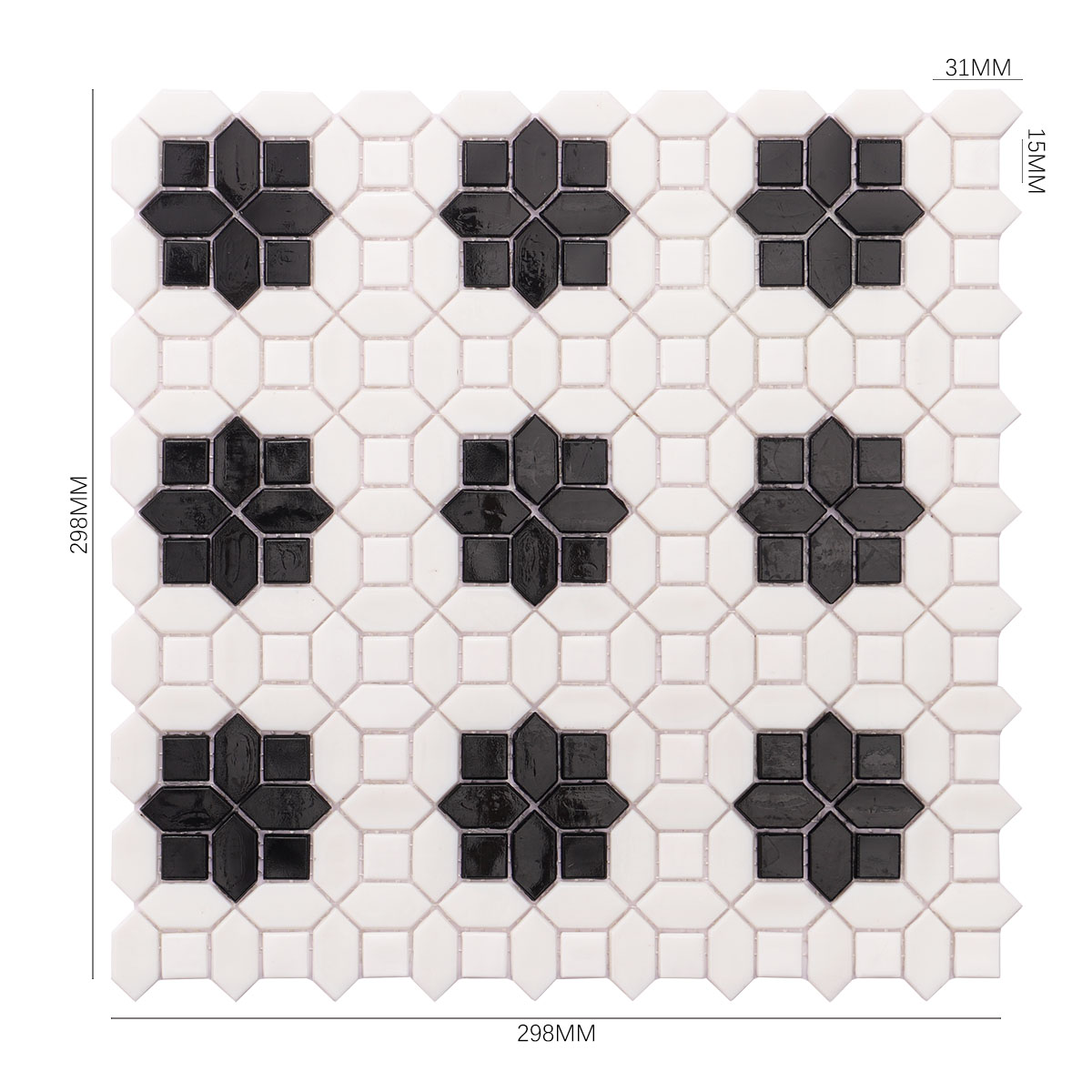 Black and White Picket with Squeare Glass Mosaic Tiles Size
