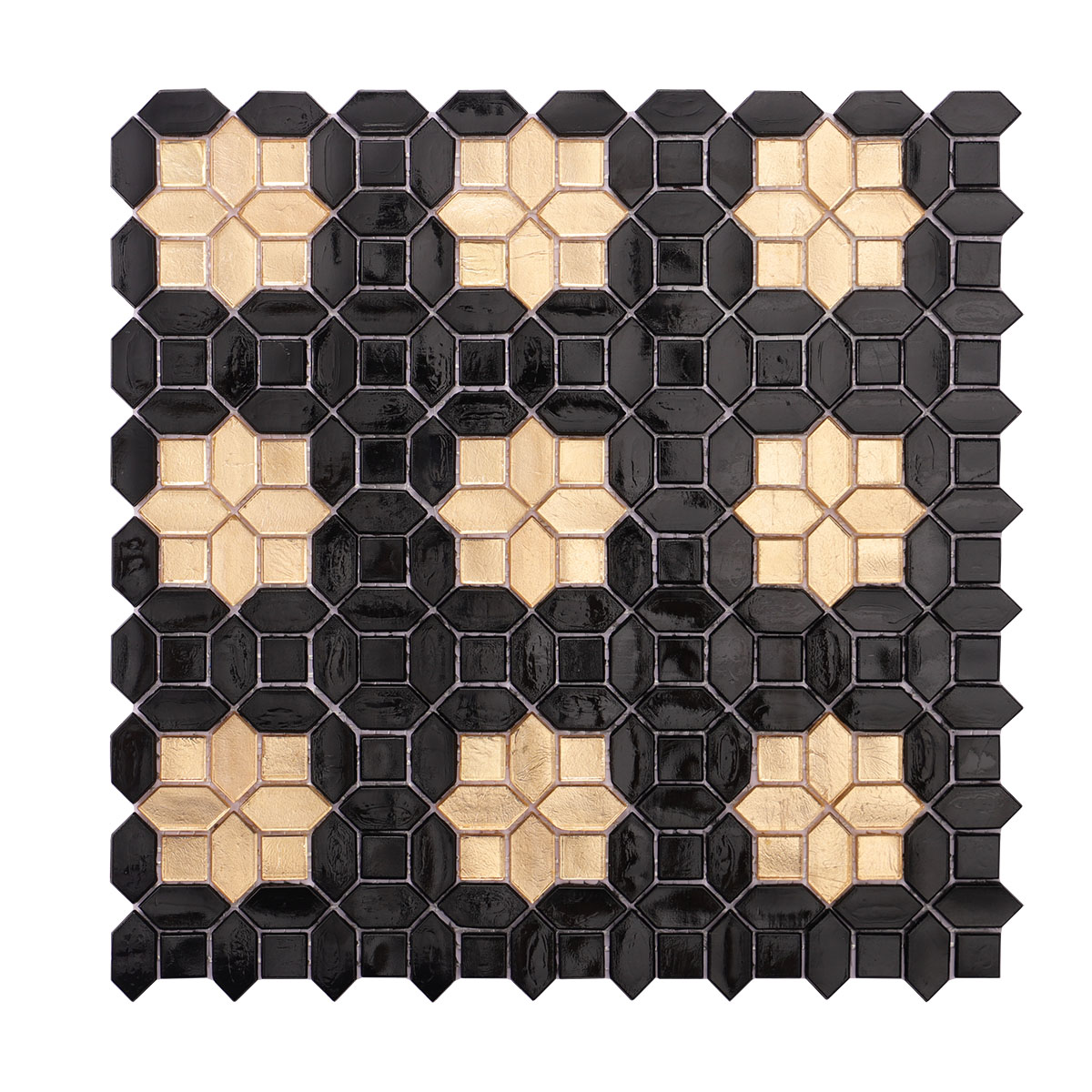 Black and Gold Piceket with Square Glass Mosaic Tiles 