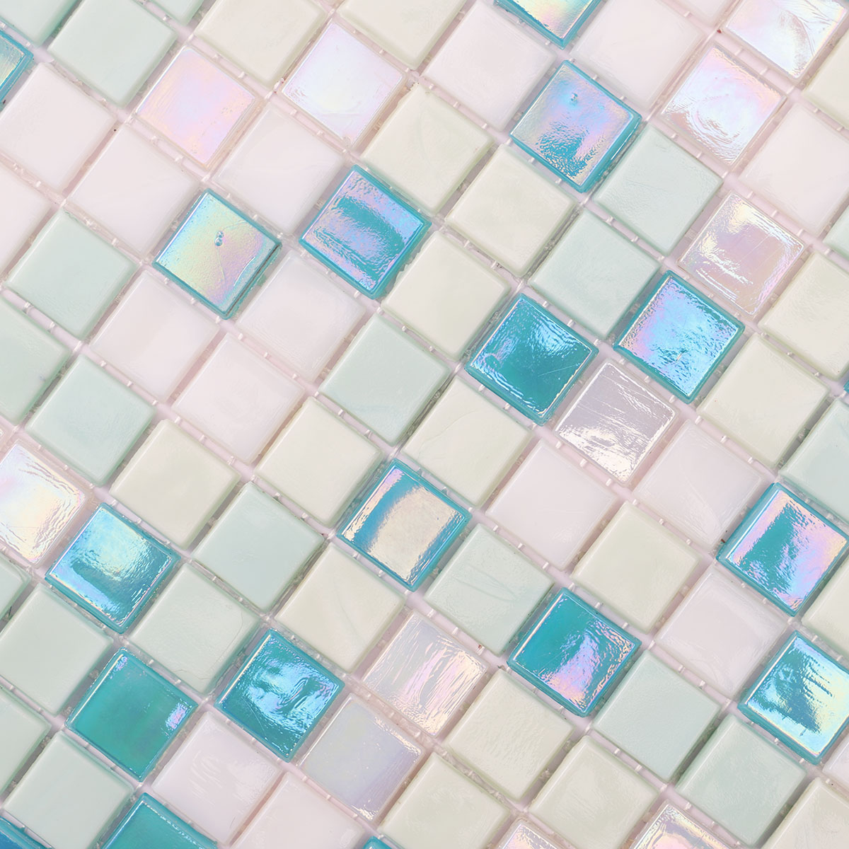 Light Blue Iridescent Fired Erath Glass Mosaic Tile 15mm*15mm Detail