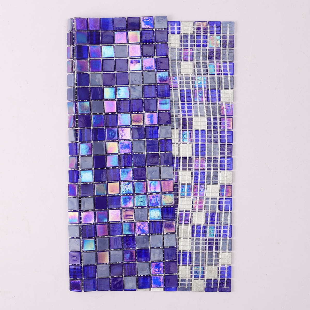 Iridescent Mixed Navy Blue Glass Mosaic Tiles 15mm*15mm Back
