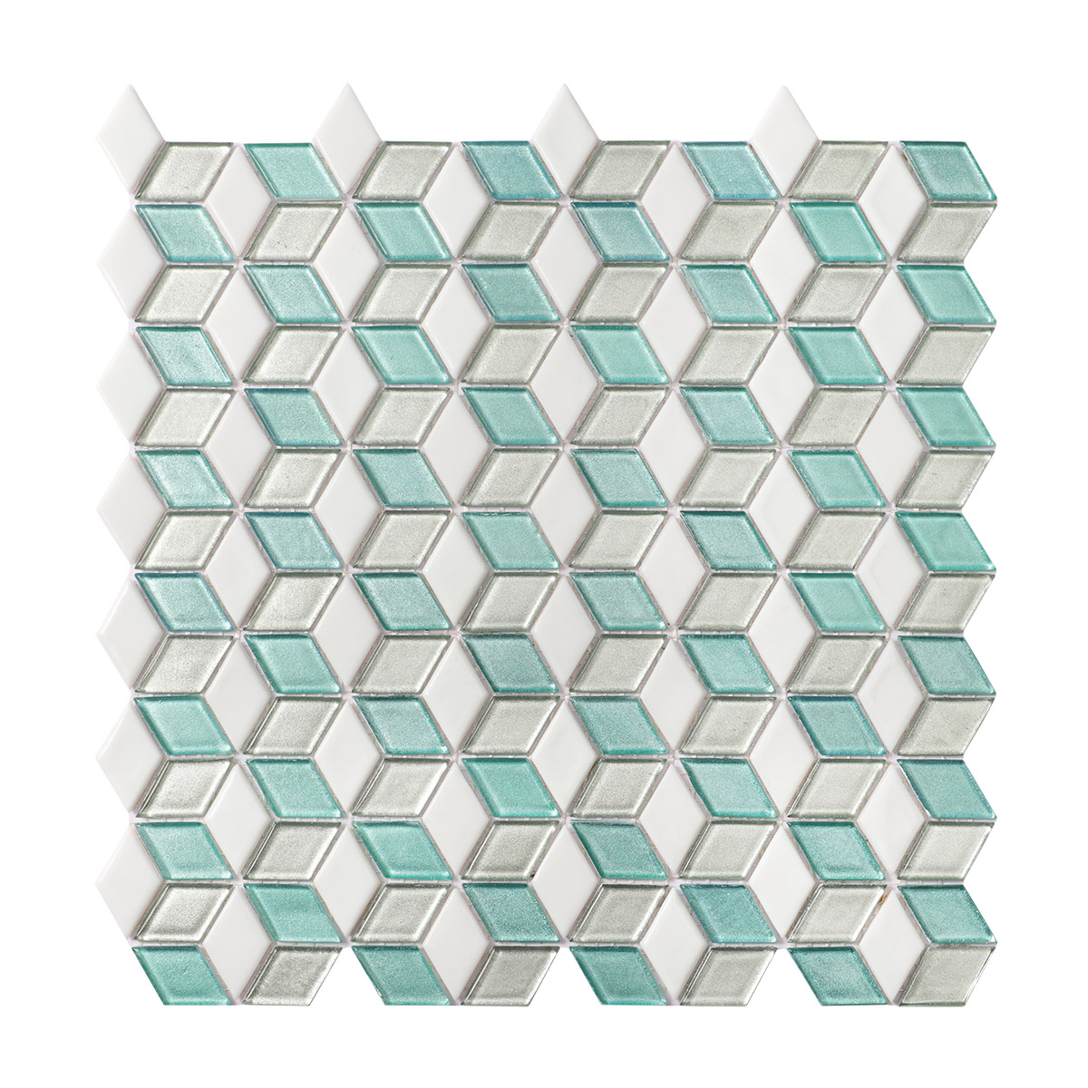 Green Light Blue 3D Rhombus Mosaic Tile