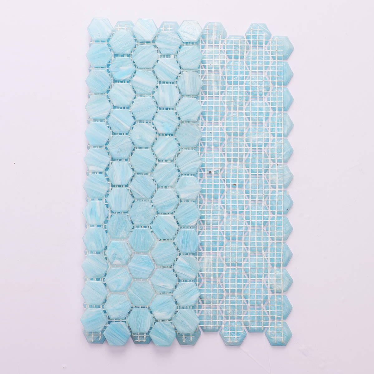 Sky Blue Fired Erath Glass Hexagon Mosaic Tiles