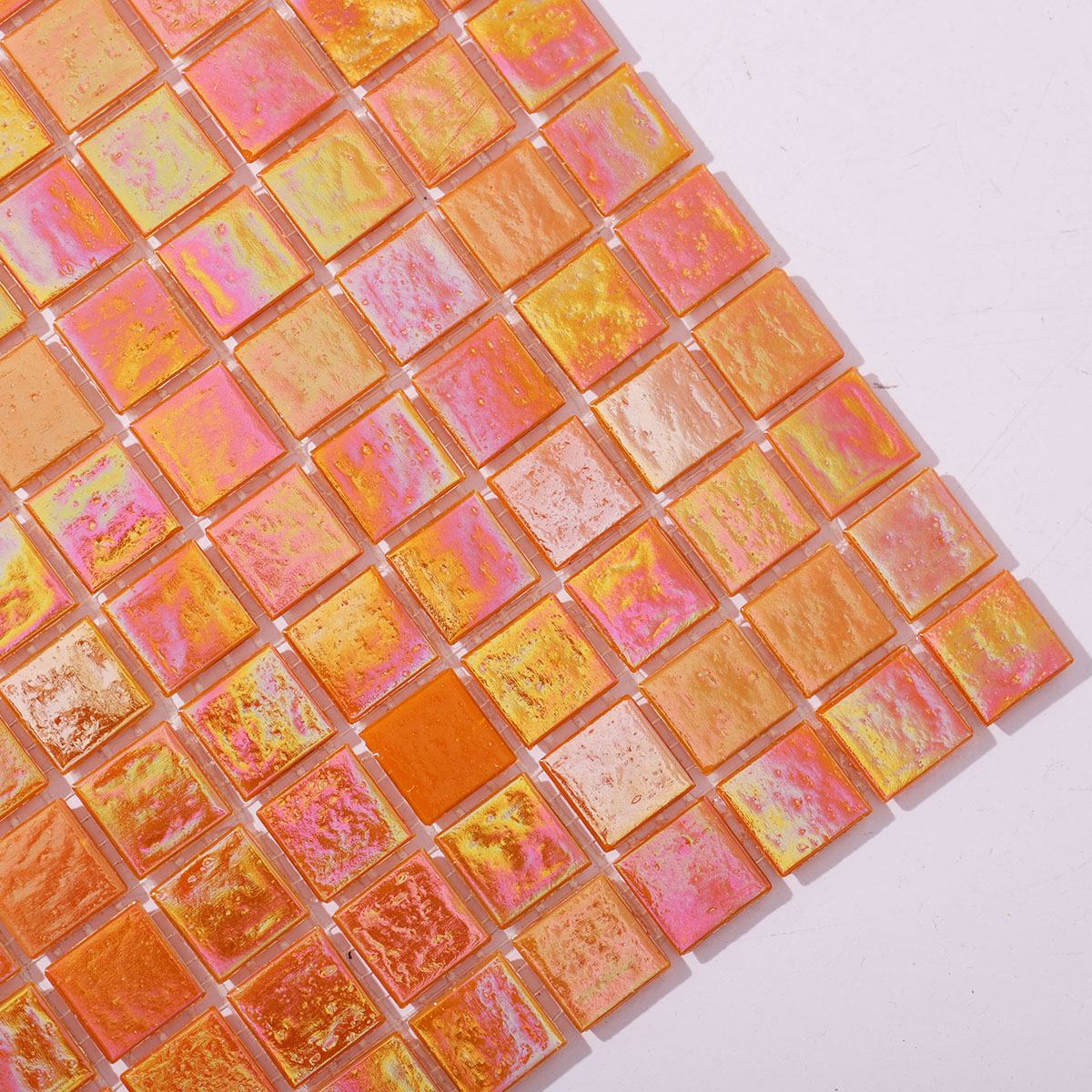 Pearlescent Orange Square Glass Mosaic Wall and Floor Tile