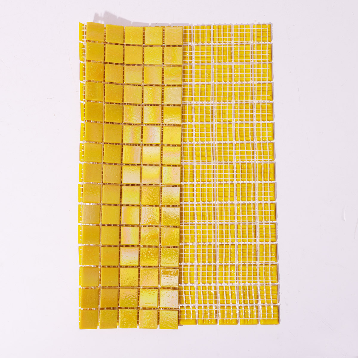 Glossy Iridescent Yellow Square Glass Mosaic Tiles 