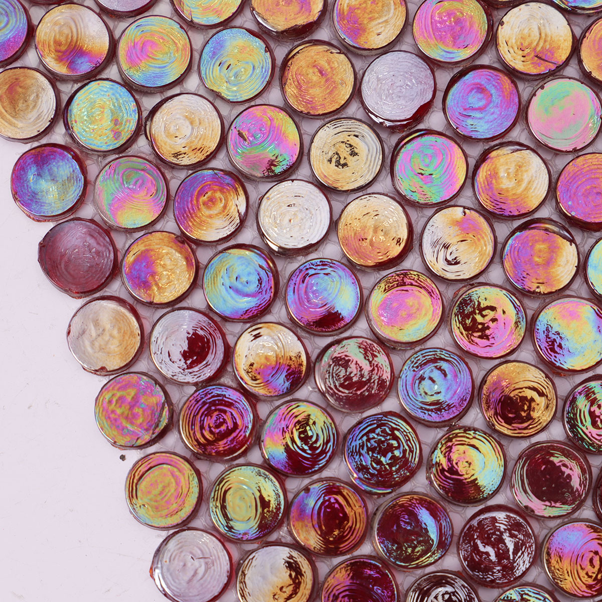 Radiant Red Iridescent Penny Round Glass Mosaic Tiles