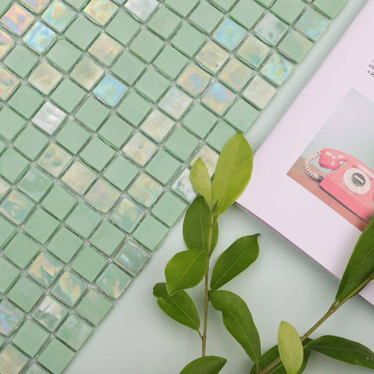 Green Square Glass Mosaic Wall Pool & Floor Tiles